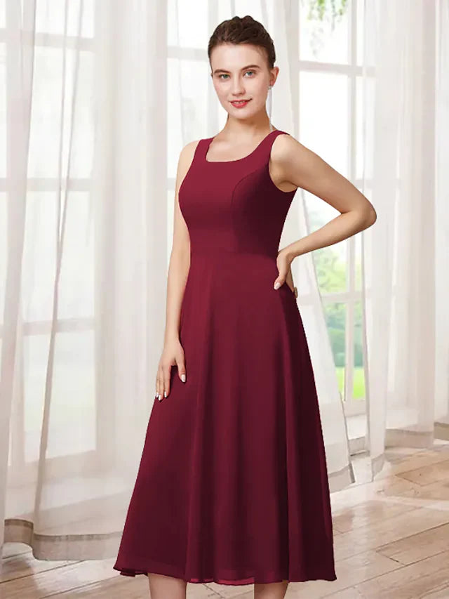 Wholesale Two Piece A-Line Mother of the Bride Dress Elegant Jewel Neck Tea Length Chiffon Lace 3/4 Length Sleeve with Appliques